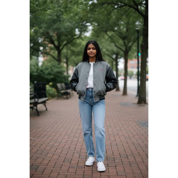 American Girl AG Embroidered Varsity Heavyweight Coat Black Gray Size Medium - Picture 1 of 9